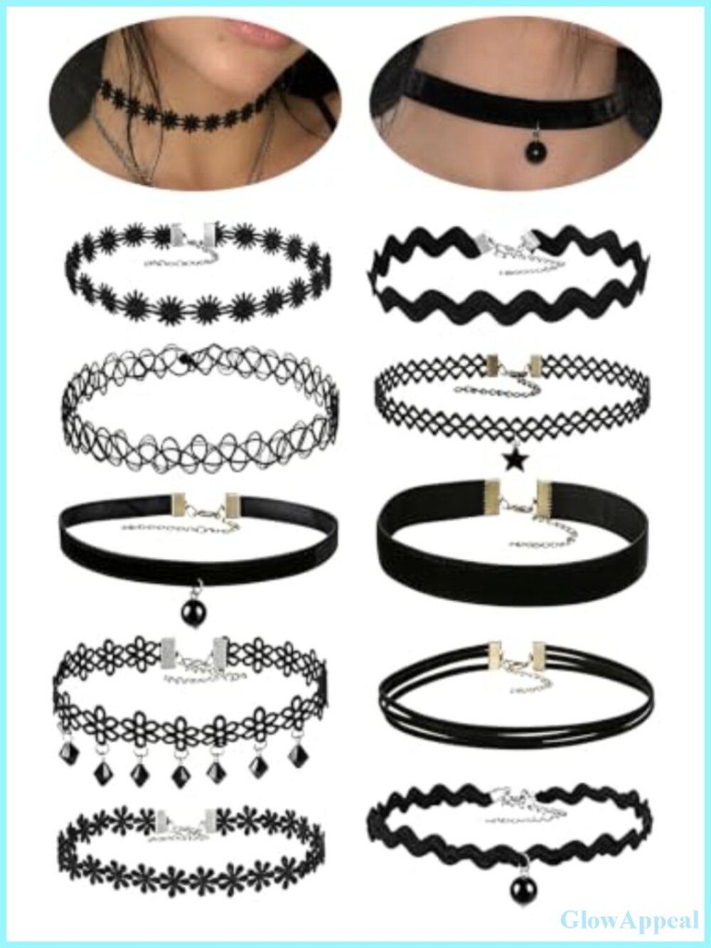 Gothic Black Choker Necklace Set for Women Lace Velvet Ribbon Halloween Cosplay